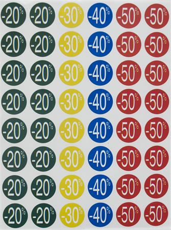 Etikett, árengedmény, 24 mm, kör, színes, APLI, 240 etikett/csomag, -20-50%
