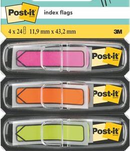 Jelölőcímke, műanyag, 4x24 lap, 11,9x43,2 mm, nyíl, 3M POSTIT, vegyes