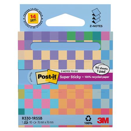 Öntapadó jegyzettömb, "Z", adagolóval, 76x76 mm, 90 lap, 3M POSTIT "Super Sticky", pasztelkék - Image 2