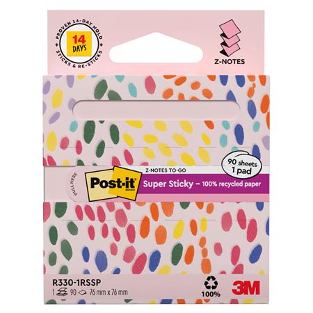 Öntapadó jegyzettömb, "Z", adagolóval, 76x76 mm, 90 lap, 3M POSTIT "Super Sticky", pasztel rózsaszín - Image 2