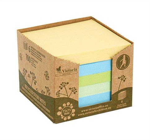 Öntapadó jegyzettömbtorony, 75x75 mm, 6x100 lap, környezetbarát, VICTORIA OFFICE, "Green", vegyes - Image 2