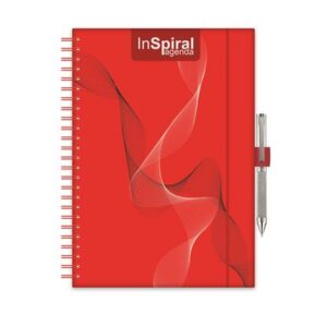Naptár, tervező, A5, heti, DAYLINER, "InSpiral", piros-piros