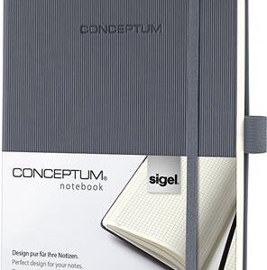 Jegyzetfüzet, exkluzív, A5, kockás, 97 lap, keményfedeles, SIGEL "Conceptum", sötétszürke