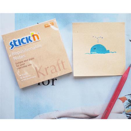 Öntapadó jegyzettömb, 76x76 mm, 100 lap, STICK N "Kraft Notes", barna - Image 2