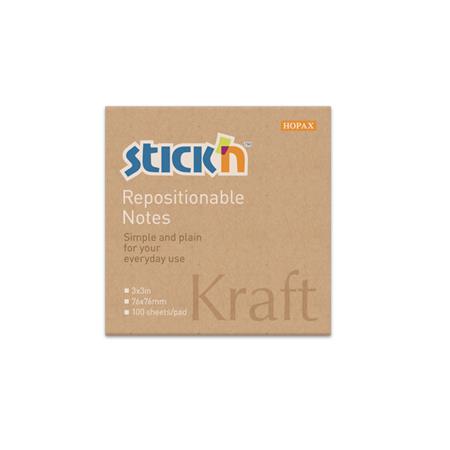 Öntapadó jegyzettömb, 76x76 mm, 100 lap, STICK N "Kraft Notes", barna - Image 4